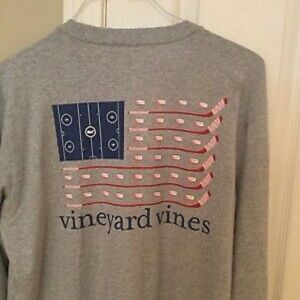 Vineyard Vines grey Long Sleeve Hockey Stick American Flag Tee!
